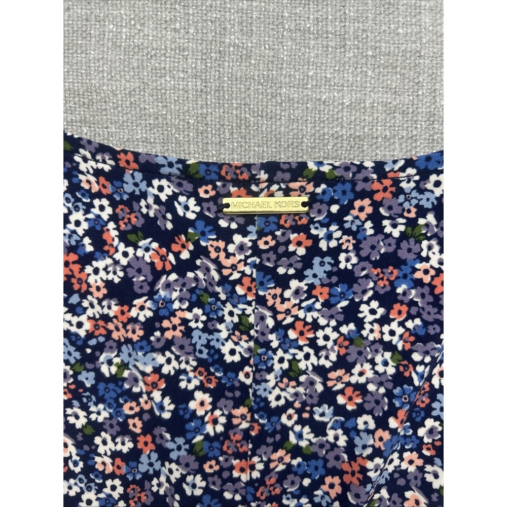 Michael Kors Women's M Floral Blue Stretch Shift Dress Ruffled Hem - Picture 7 of 7